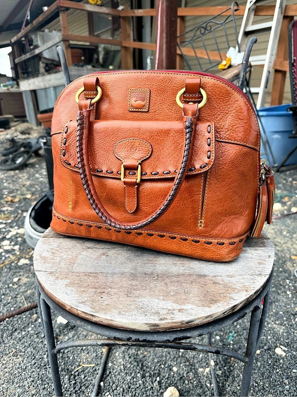 Dooney & Bourke Florentine Vachetta leather pocket domed satchel bag